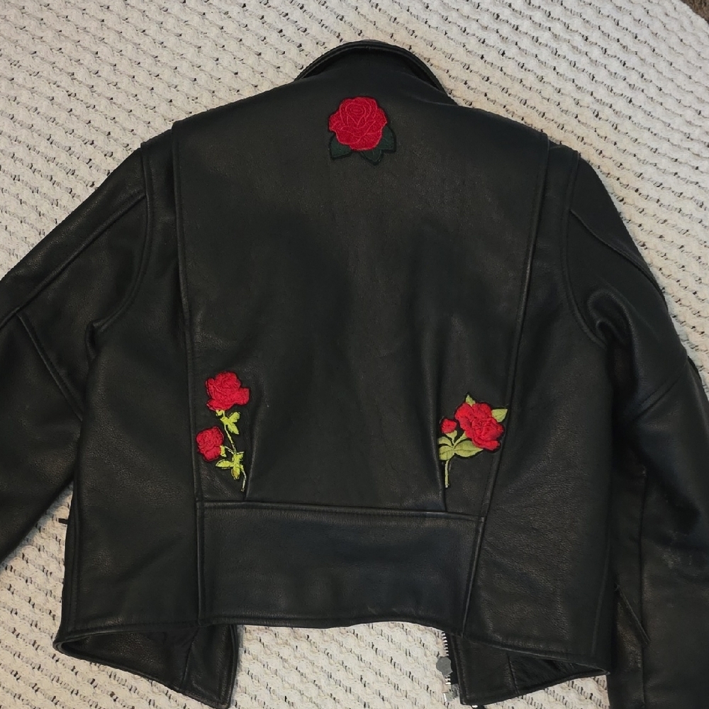 Harley Davidson Brand Embroidered Black Real Leather Jacket - Picture 4 of 6